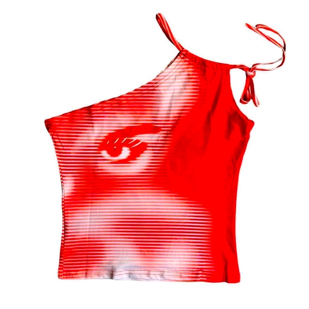 Red Abstract Asymmetrical Face Tank Top